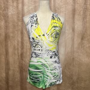 Vintage Y2K Fitted Ruched Backless Dress Rhinestone Rocaille McBling Indie Party